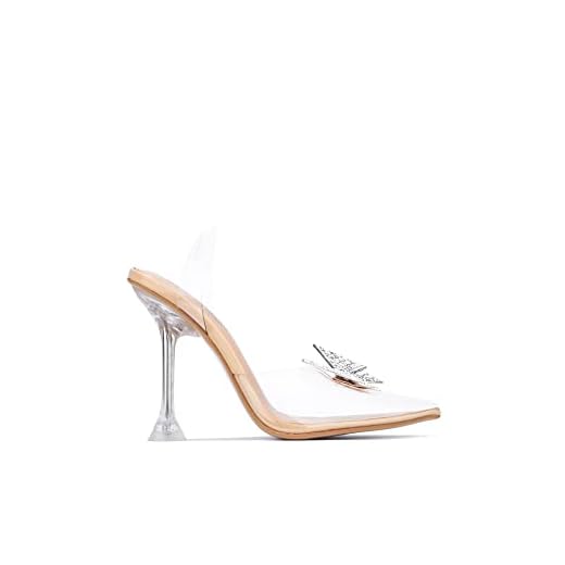 Cape Robbin Nanabee Clear Bow Rhinestone Heels, Nude Size 6