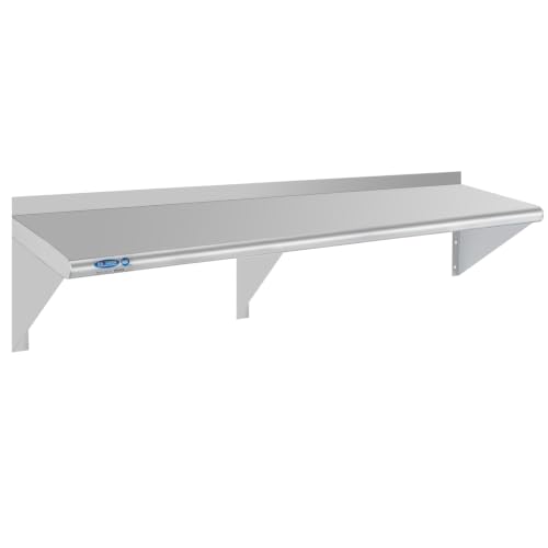 Image of HARDURA Stainless Steel Shelf 12 inch x 72 inch, 320lb Commercial Shelves Wall Mount Metal Shelving with Backsplash and Brackets for Kitchen, Restaurant, Laundry Room and Home