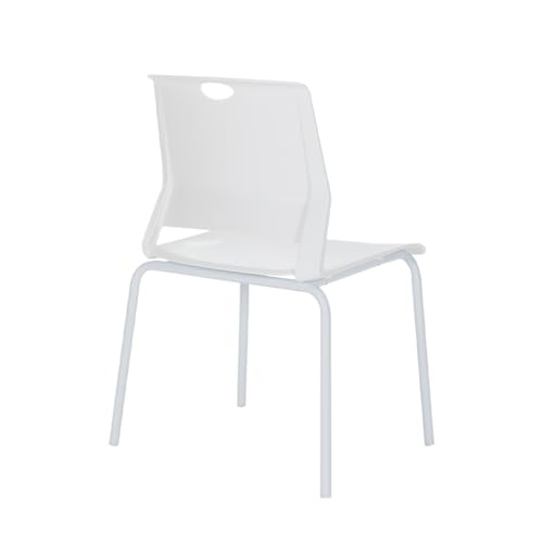 Image of White Stackable Chairs Set of 4, Modern Office Guest Chair Wide Seat, Stackable Dining Chairs, Plastic Chair for Conference Room, Living Room, Waiting Area, Classroom.