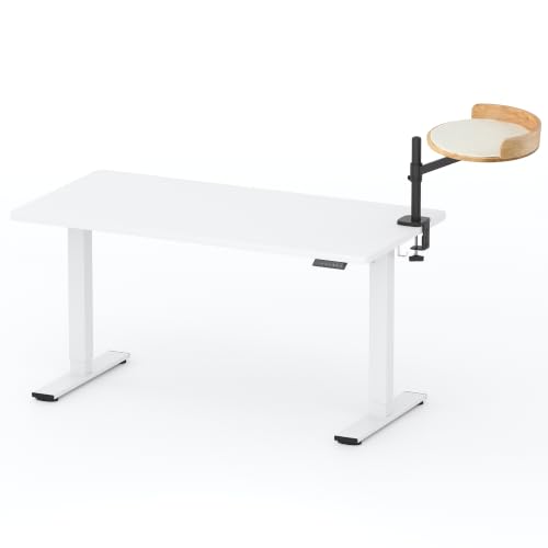 Image of FLEXISPOT EN2 55 inch x 28 inch Standing Desk with Solid Wood Cat Bed Bundle, 1 inch Thick Desktop, Desk-Mounted Cat Perch with Scratcher, White