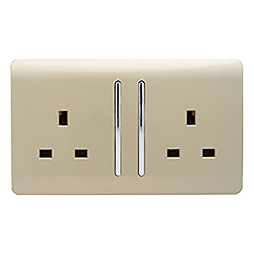 Trendi Switch 2 Gang Artistic Modern Glossy 13 Amp Electrical Long Switched Double Plug Socket Gold
