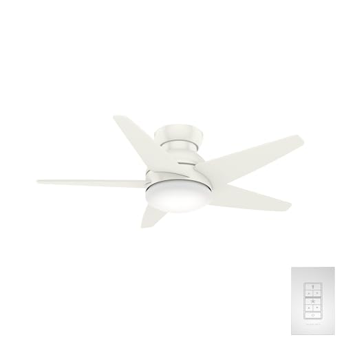 Casablanca 44 inch Indoor Ceiling Fan with LED Light - Low Profile White Ceiling Fan for Bedroom, Living Room, or Kitchen, Wall Control, 5 Blades, Includes Bulb - Isotope 59350, Fresh White