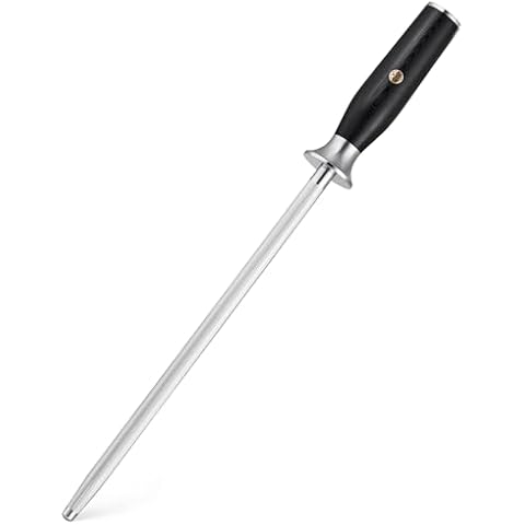 KYOKU 10 in. Honing Steel, Shogun Series Honing Rod with G10 Fiberglass Handle & Metal Hand Guard, Full Tang Knife Sharpener Rod, Sharpening Steel Knife Sharpener for Rolled Knife Edges with Gift Box Cover