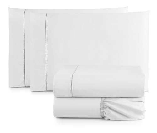 Jogo de Cama Casal King Size Percal 400 Fios Ponto Palito 04 Peças, Antiácaro, Não faz bolinha Toque Extra Macio (Branco)