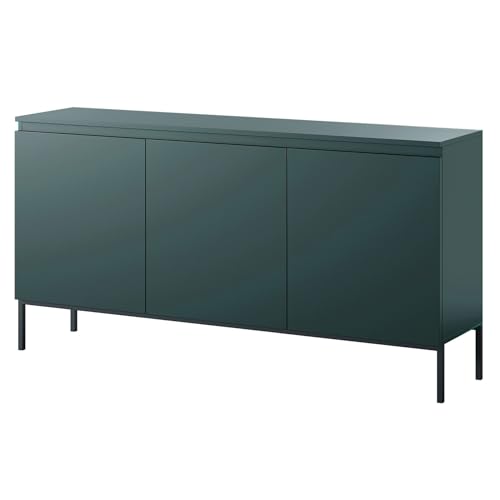 Selsey BEMMI Aparador 3 puertas, 150 cm, Verde oscuro, Patas metalicas