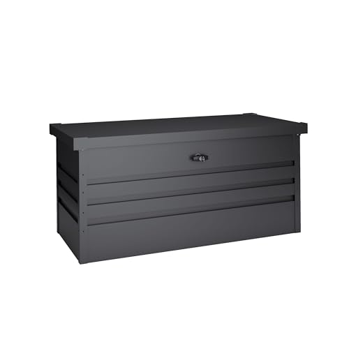 Hoggar - Gartenbox Metall XL 450 Liter - Robuste Stärke 0,40mm – Wetterfest Outdoor - Schlüssel enthalten - Klappbarer Deckel - Inklusive Boden - Gartentruhe Wasserdicht - 120x61x62cm