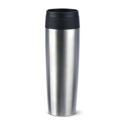 Emsa N20219 Travel Mug Classic Isolierbecher 0,5 Liter, neuer Komfort-Schraubverschluss, Edelstahl, 6h heiß und 12h kalt, 100% dicht, spülmaschinenfest, 360°-Trinköffnung, Edelstahl