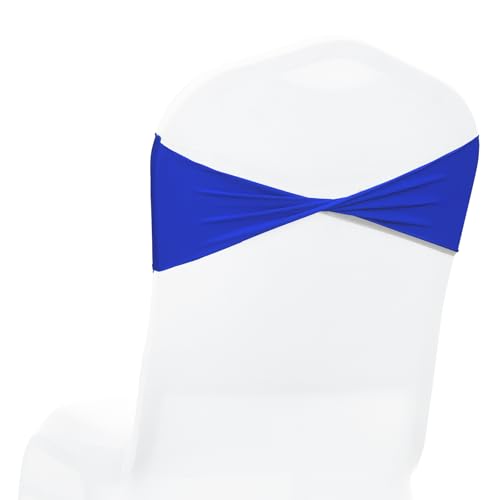 MDS 125 Pack Spandex Chair Sashes Elastic Chair Bands Plain No Buckle - Universal Fit Stretch Bands for Christmas Party, Wedding, Holiday Harvest Dinner, Thanksgiving, New Year Decor - Royal Blue