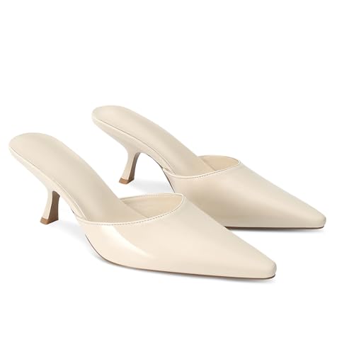 Image of ZJGZF Mesh Kitten Heels Mules for Women Closed Pointed Toe Slip on Backless Stiletto Slingback Low Heels Comfort Pumps Shoes