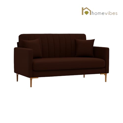 Image of 2 Seater Velum Fabric Sofa Set for Living Room, Modern Design with High Density Foam, Solid Wood Frame, Ergonomic Comfortable Seating for Home & Office (Dark Brown, 2 Seater) | Soft foam comfort, Strong wood frame