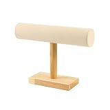 AMUSLESUR Soporte de Joyería de Madera Maciza Beige en Forma de T para Organizar Pulseras y Proteger Joyas en Exhibición Elegante y Funcional