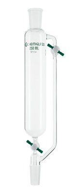 Chemglass CG-1708-02 Series CG-1708 Addition Funnel with 2 mm PTFE Stopcock, 24/40 Joint Size, 125 mL