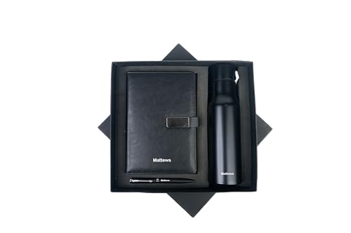 Image of Personalised 3 in 1 Corporate Gift Set which Includes Diary,Water Bottle, Metal Pen Gift Set for, Employee of The Month, Corporate Gift for Clients,Diwali Gifts(Black)
