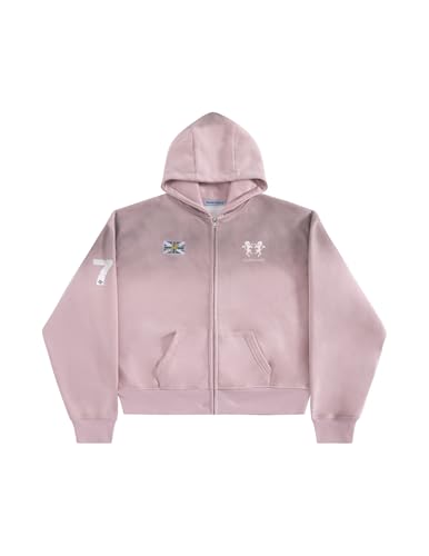 Aelfric Eden Boxy 77 Zip Up Hoodie Vintage Washed Graphic Fleece Hooded Sweatshirt Streetwear Varsity Jacket Pink Small - image 1