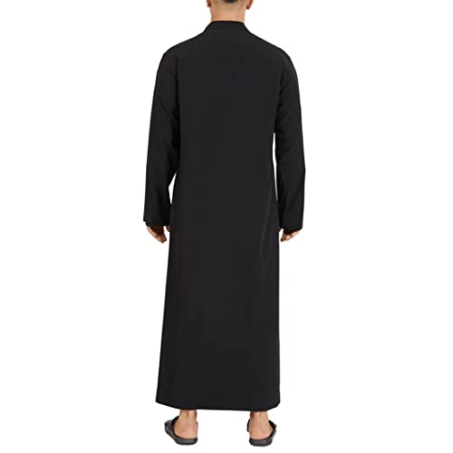 Muslim Men Jubba Thobe Long Sleeve Solid Color Breathable Robes Stand Collar Islamic Arabic Kaftan Men Abaya3