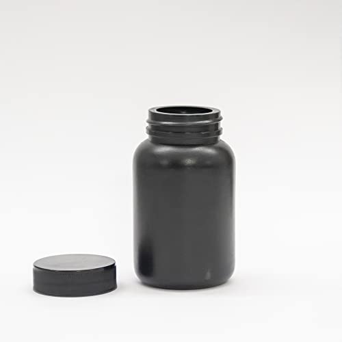 Image of Patco 100ml Black HDPE Empty Bottle For Capsules & Tablets with Screw Cap and Silver Coated Wad - Pack of 100