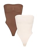 NUDESTORE Body senza spalline Shapewear da donna per controllo della pancia Body Shaper senza cuciture perizoma tubo top body un pezzo, Bianco sporco + marrone, Medium