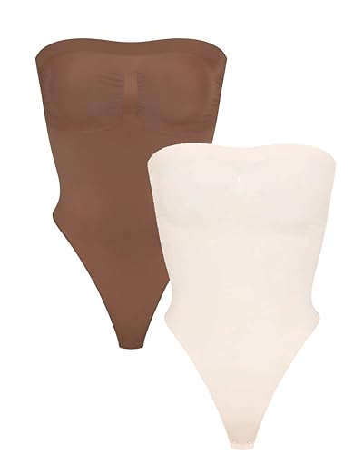 Image of NUDESTORE Strapless Shapewear Women's Tummy Control Bodysuit Seamless Body Shaper Thong Tube Top Bodysuits One Piece