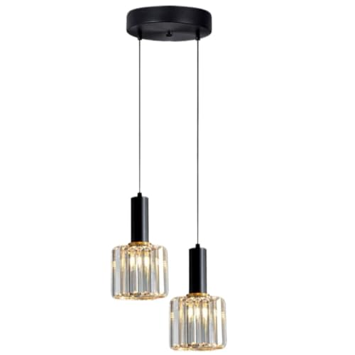 Lampe suspendue à bande striée en verre transparent noir double tête