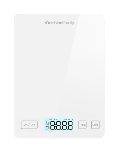 Melchioni Family | Bilancia da Cucina Smart con App, SMARTY, Ultrasottile in Vetro Temperato, Bilancia Alimentare Senza Fili, fino a 5 kg, Colore Bianco