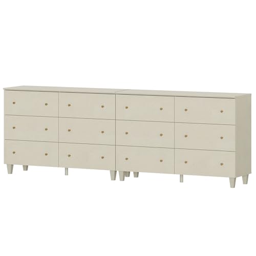 Image of WAMPAT 12 Drawers Dresser Chests for Bedroom, Set of 2 Modern Wood Chest of Drawers, 32.4 inch Tall Dresser for Closet, Dressers Organizers for Living Room, Hallway, Beige Linen Textured