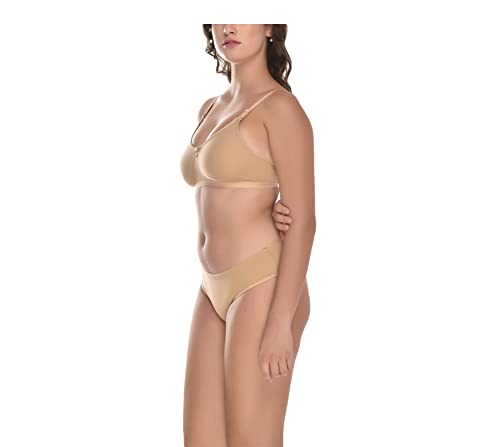Image of Elina Women's Full Coverage Non Padded with Detachable Strap Cotton Hosiery Bra and Panty Set (Lovia Set)