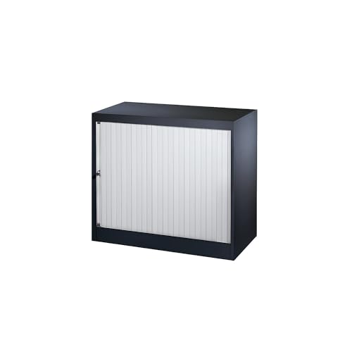 Bisley Armoire à rideaux Euro, largeur 800 mm, 1 tablette, noir profond / gris clair | ET408/06/1S.LG-AV1 - Armoire basse Armoire de bureau Armoire...