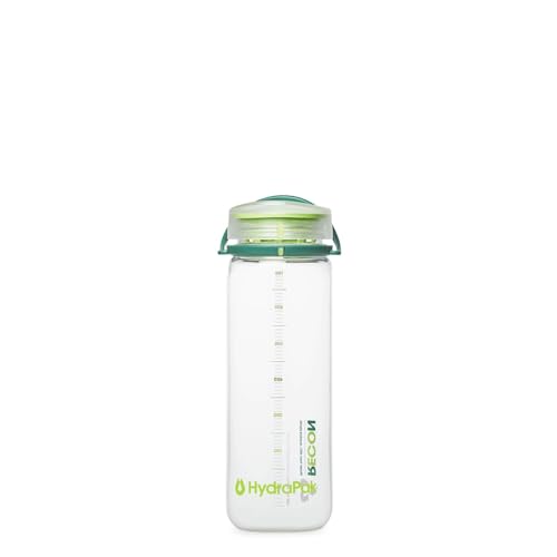 HydraPak Recon Twist & Sip - Wide Mouth Recycled Plastic Water Bottle (24oz or 32oz) - Eco Friendly, BPA Free, Easy Carry, 24oz/750ml, Clear/Evergreen & Lime