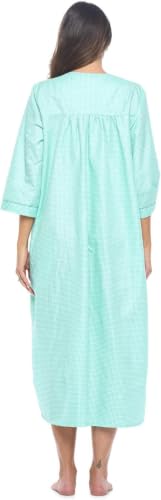 Image of Casual Nights Women's Zip Front Woven House Dress | 3 /4 Sleeves Housecoat Long Duster Lounger
