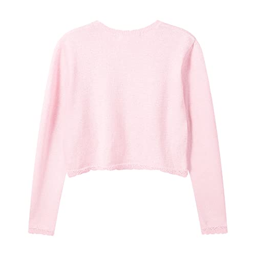 Image of Girls Cardigan Bolero Ruffle Open Front Button Cover-Up 3-12Y | Soft Cotton Blend Knit Long Sleeve Classic Crew Neck Breathable Durable No Shedding School Uniform Casual Outdoor Play Black