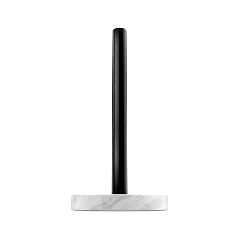 Koville African Genuine Marble Paper Towel Holder Countertop, Metal Rod 6" Marble Base Paper Towel Holder Stand for Kitchen Organization and Storage, Fit for Standard Size Rolls Cover