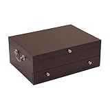 Wallace Flatware Storage Chest with Felt Lining and Drawer, Dark Walnut Finish, 15 Inch Wooden Silverware Organizer for Elegant Storage