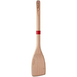 Sartenes Tefal Material Tefal Ingenio Wood Espátula sólida de madera con lengua de silicona, materiales naturales, sin conductividad térmica, no daña sartenes ni ollas, anillo de silicona para apoyar, madera FSC