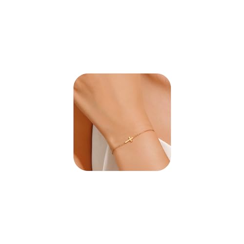 18K Gold Plated Small Cross Bracelet for Women | Tiny Cute Cross Bracelets | Beaded Bracelet | Hip Hop Knot | Hand Chain Bracelets | Gold Jewelry Gifts for Women