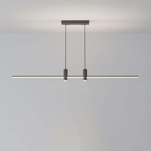 Lustre linéaire doré avec spot LED et plafonnier noir mat suspendu pour îlot foncé