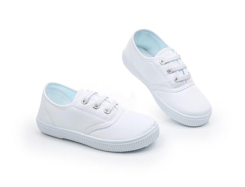 Boys Girls Lace up Sneakers Toddler Slip-On Unisex White Canvas Shoes(Toddler/Little Kids)2
