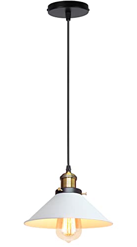 iDEGU Lámpara Colgante Vintage, 22CM Lámparas de Techo Retro de Metal Estilo Edison Industrial E27 Iluminación Luz de Techo Colgante para Comedor, Cocina, Salón, Bar, Restaurante (1 Pieza Blanco)