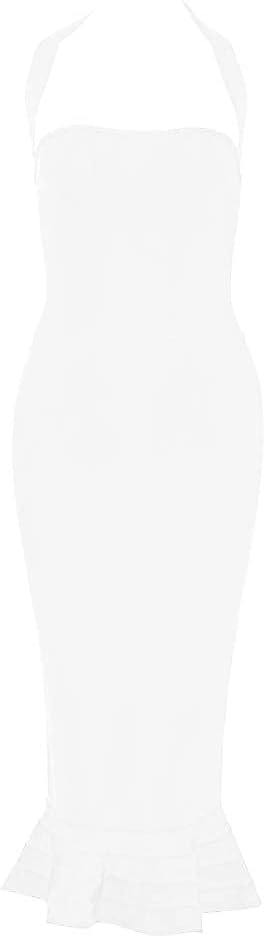 whoinshop Women’s Halter Fishtail Mermaid Bodycon Knee Length Cocktail Bandage Dress - Image 3