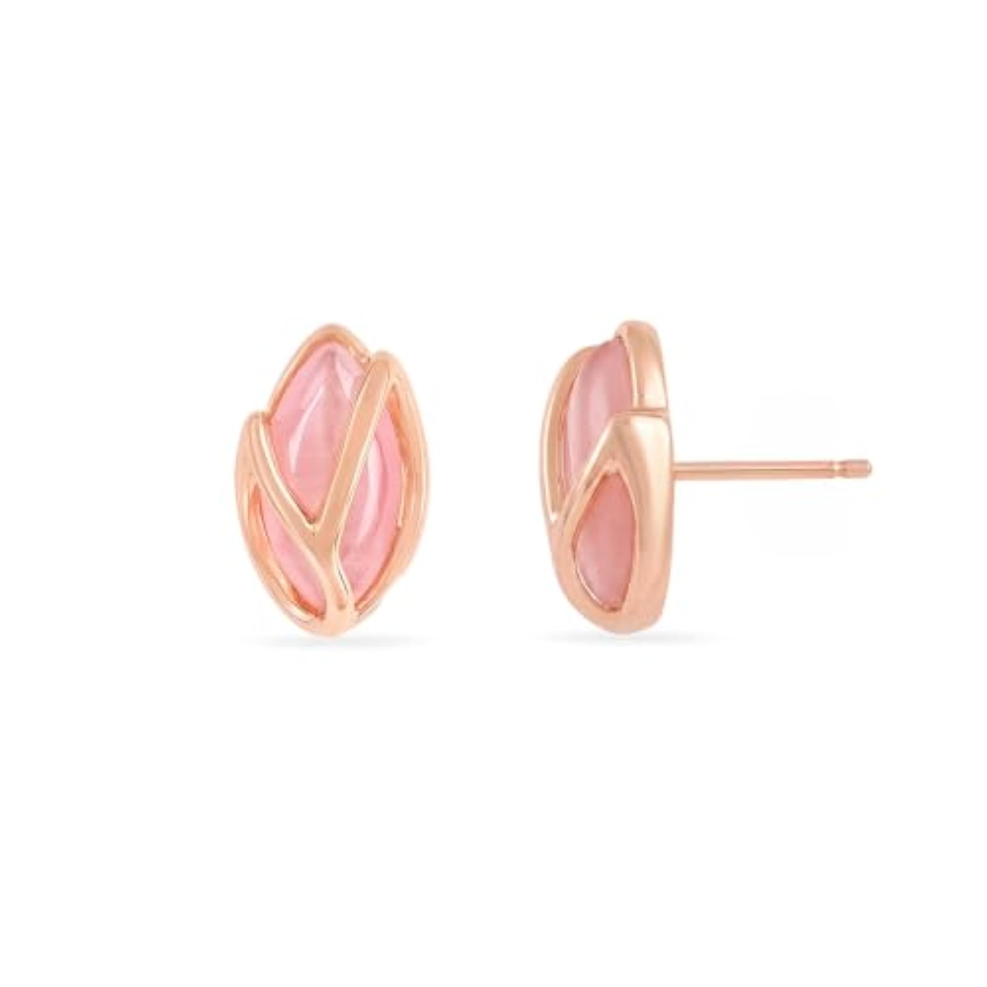 Women's Rose Gold Plated Oval Pink 925 Silver Stud Earrings