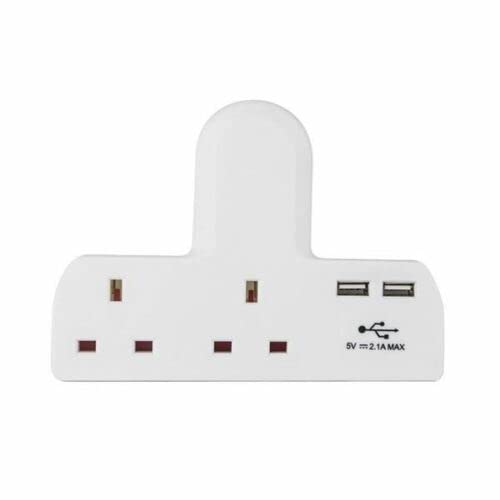 ShaniTech 2 Way Gang 2 USB Ports Wall Adaptor Plug Adapter