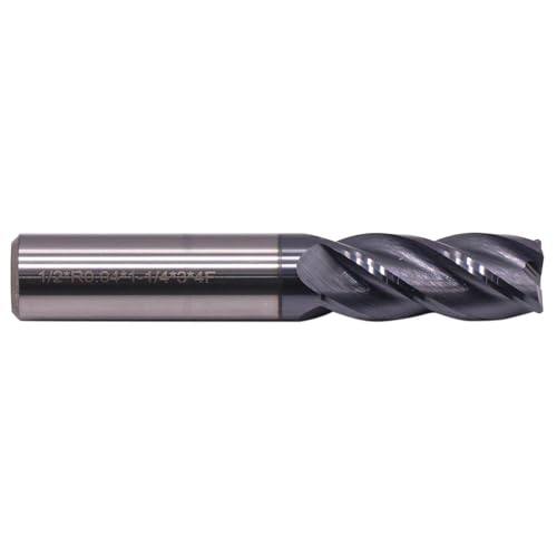 Image of 1 /2 inch 4 Flute Solid Carbide End Mill, 0.04 inch Corner Radius, AlTiN Coated | 30 Degree Helix, 1 /2 inch Cutting Diameter, 1 /2 inch Shank Diameter, 1-1 /4 inch Length of Cut, 3 inch Overall Length