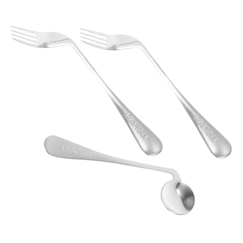 BCOATH 1 セット 肘 フォーク スプーン スプーンとフォーク 高齢者用フィーダー 曲がったスプーン 高齢者フォークスプーン アダプティブスイベルフォーク Silver ステンレス鋼