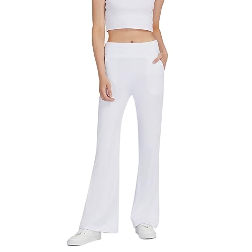 Pantalones cortos elásticos para mujer, cintura alta, pierna recta, pantalones casuales, holgados, pantalones de yoga, pantalones de entrenamiento para mujer, Blanco, M
