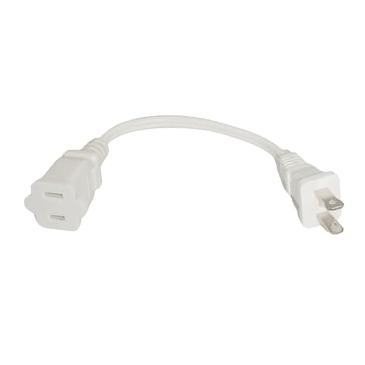 1 FT Indoor 2 Prong Extension Cords, 18 Gauge 125V 10A Male to Female Power Cord for Nema 1-15P to 1-15P, White