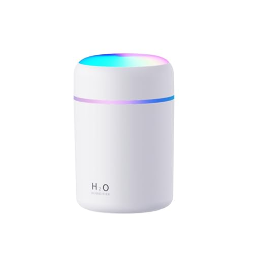 Colorful Portable Mini Humidifier Essential Oil Diffuser Aroma Essential Oil USB Cool Mist Humidifier 2 Adjustable Mist Modes Super Quiet for Car Office Bedroom (WHITE)