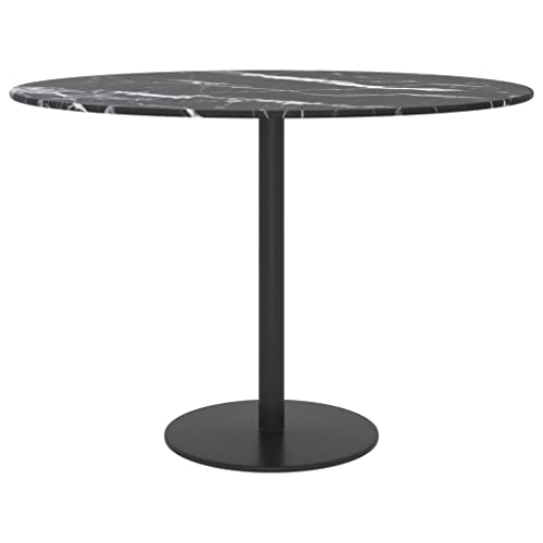 Miniatura 4 de Vidaxl Tablero De Mesa Vidrio Templado Diseño Mármol Muebles Mobiliario Repuesto Superficie Comrdor Jardín Patio Terraza Negro Ø60x0,8 Cm