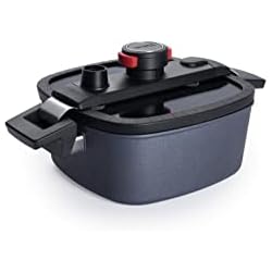 Cacerolas Woll Woll Active Lite - Cacerola cuadrada con tapa y inserto de silicona, 22 cm x 22 cm, 9 cm de alto, 3,2 litros, con 2 asas laterales - Apto para vitrocerámica, gas, eléctrico, halógeno, no inducción