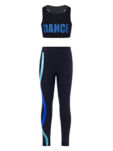 TiaoBug Kid Girls Athletic Crop Tops and Gymnastics Leggings 2 Piece Dance Clothes Set Sports Gym Workout Outfits