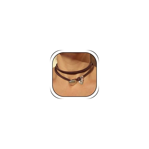 Aonklot Boho Necklaces for Women Layered Bohemian Necklace Western Leather Choker Necklace (B: Boho Heart Necklace)
