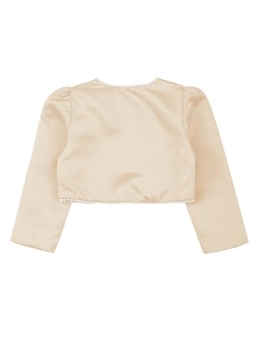 Flower Girls Satin Bolero Faux Pearls Long Sleeve Cardigan Shrug Kids Fully Lined Cropped Jacket4